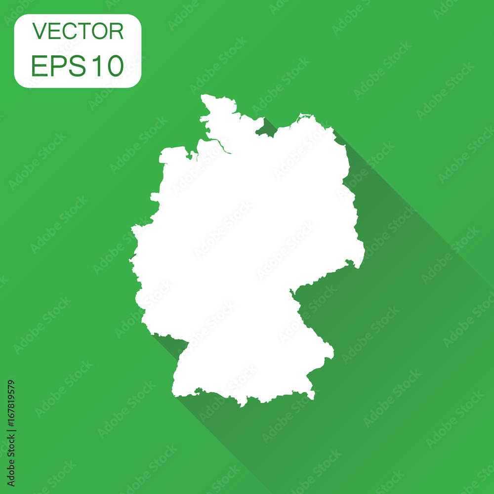 Germany map icon. Business cartography concept outline Germany pictogram. Vector illustration on green background with long shadow.
