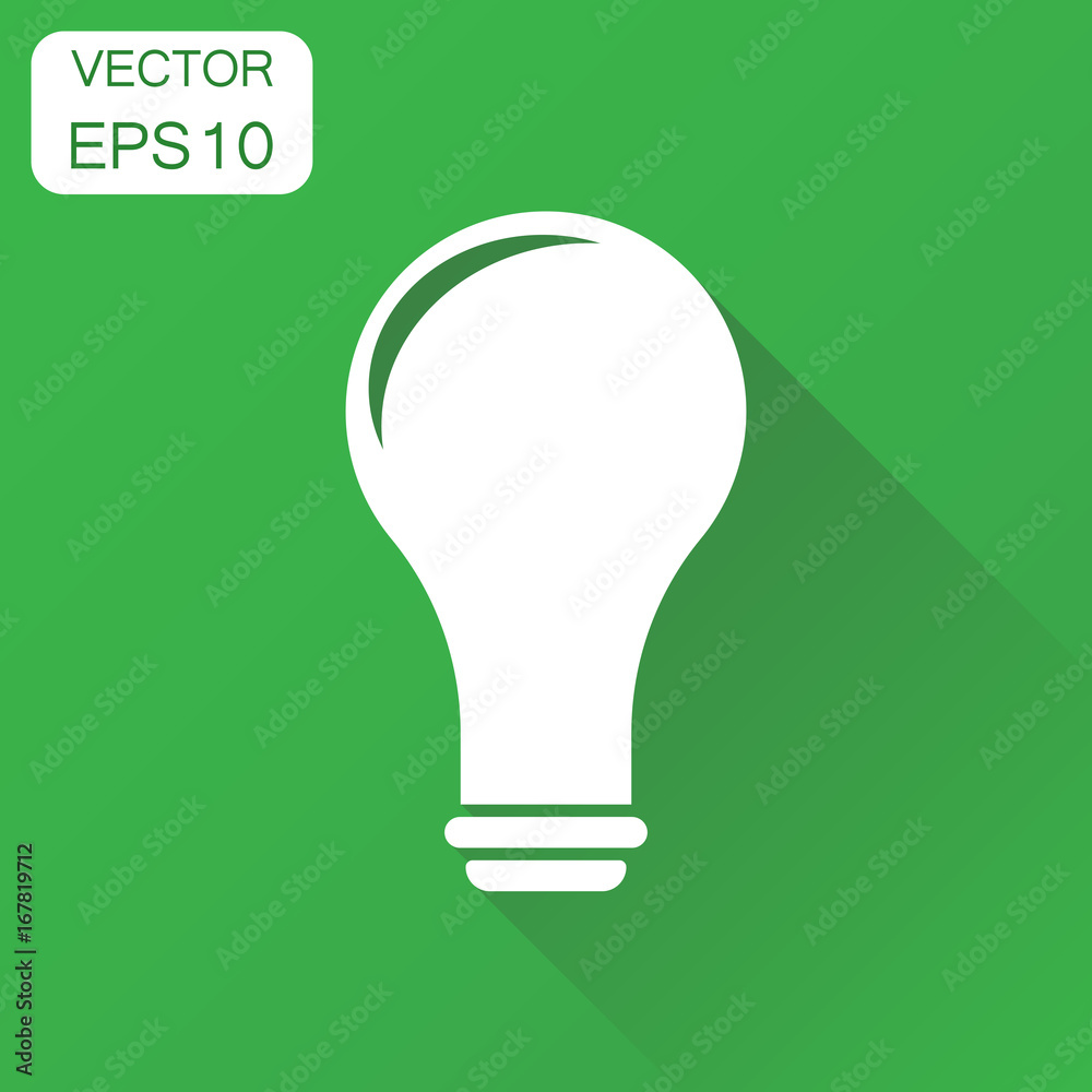 Lightbulb idea icon. Business concept bulb pictogram. Vector illustration on green background with long shadow. Lightbulb idea icon. Business concept bulb pictogram. Vector illustration on green background with long shadow.
