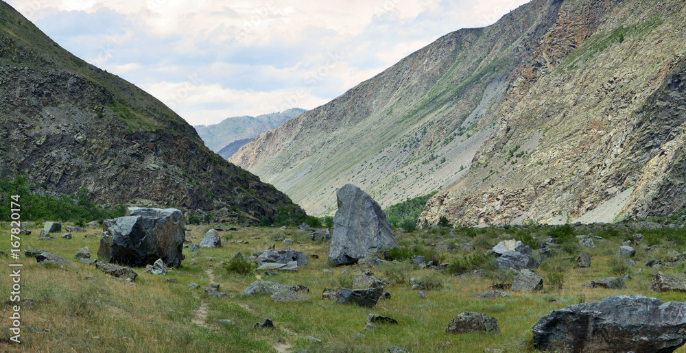 Valley of the river Chulyshman. Panorama of the big size. Altai Mountains, Siberia, Russia Valley of the river Chulyshman. Panorama of the big size. Altai Mountains, Siberia, Russia