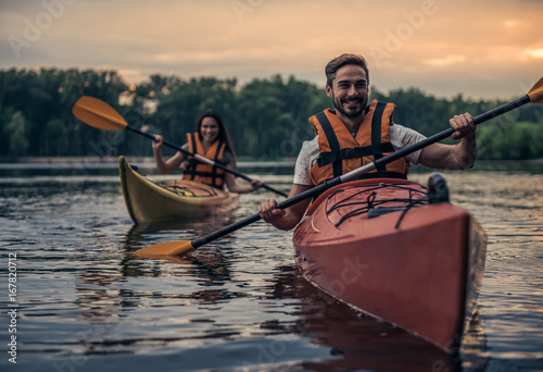 Couple travelling by kayak
