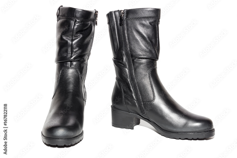 Women's leather black boots
