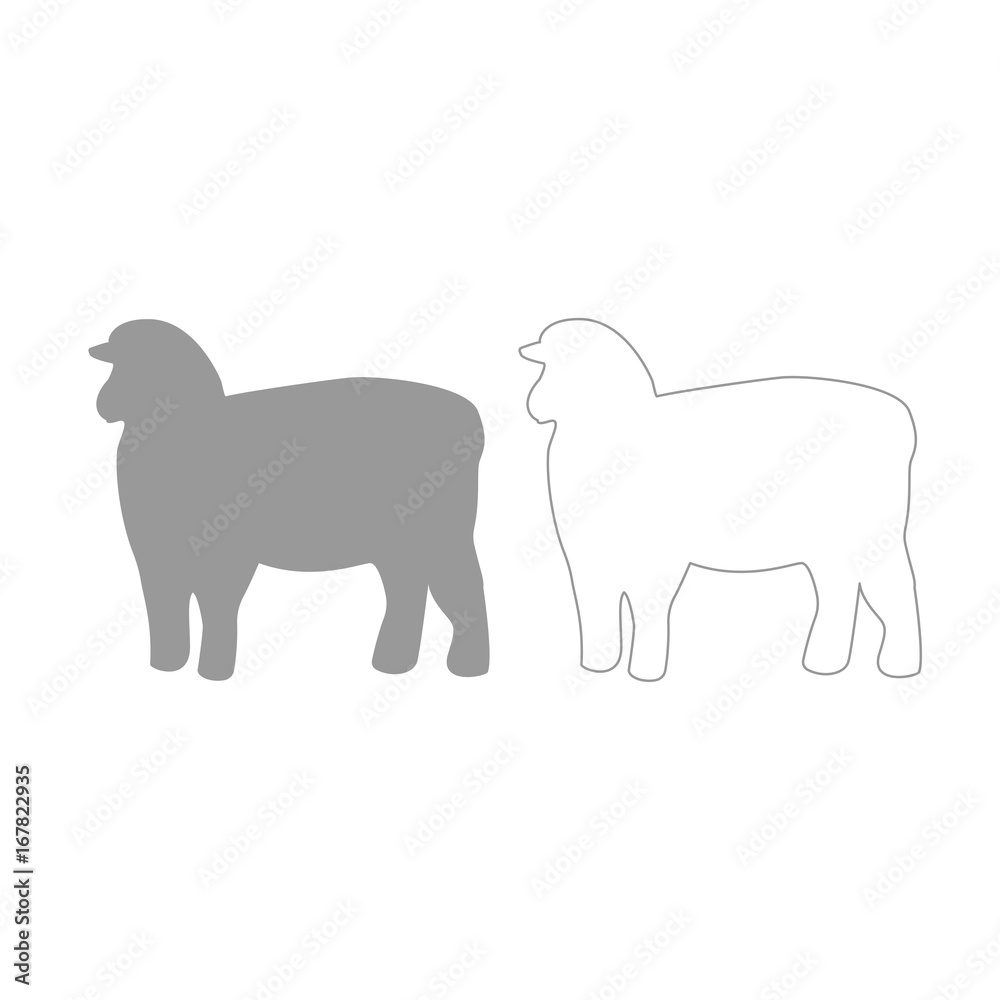 Sheep silhouette grey set icon .