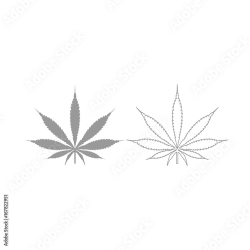 Cannabis (marijuana) leaf grey set icon .