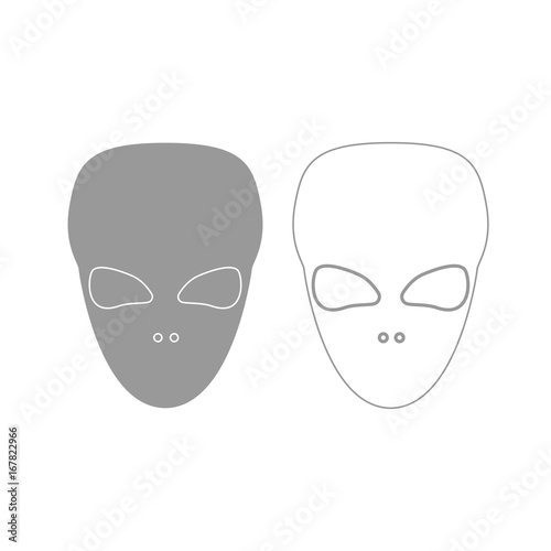 Extraterrestrial alien face or head grey set icon .