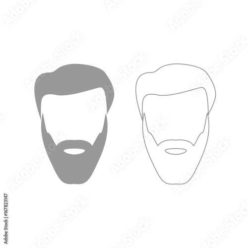 Head with beard and hair grey set icon .