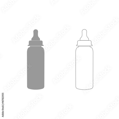 Baby bottle symbol grey set icon .