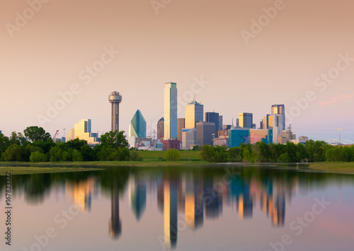 Reflection of Downtown Dallas City, Texas, USA photo