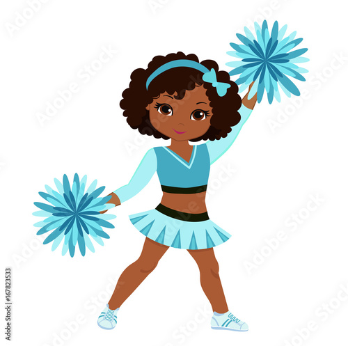 Cheerleader in turquoise uniform with Pom Poms. Vector illustration isolated on white background.