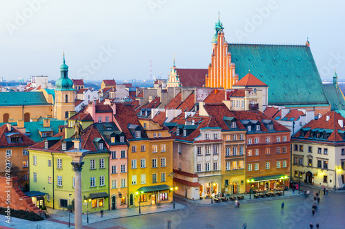 view on Old Town in Warsaw at dusk, Poland