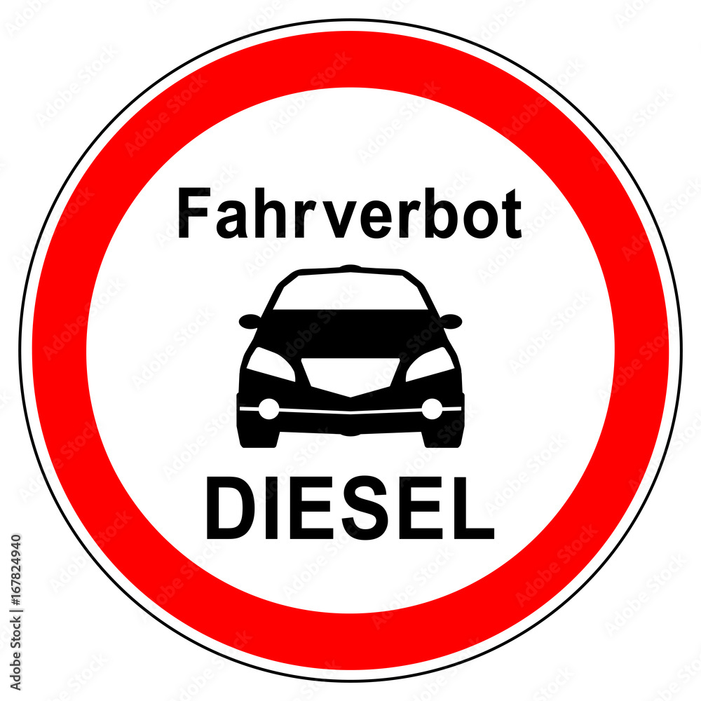 srr263 SignRoundRed - german - Verbotszeichen: Fahrverbot für Diesel - english - prohibition sign / traffic ban for diesel engines - xxl g5415