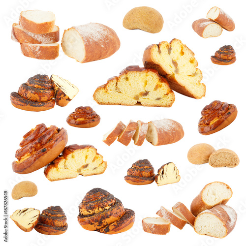 Set of different buns and bread, isolated