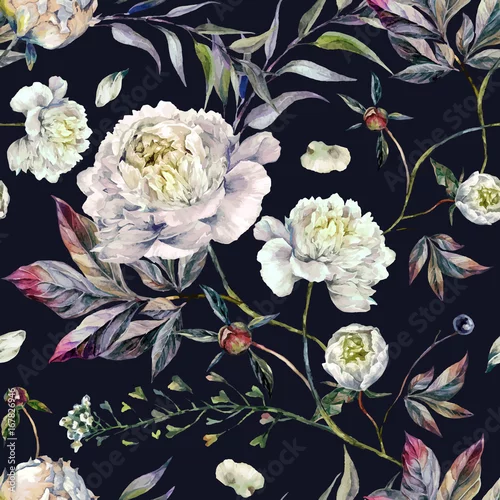 Tapety Wzór akwarela białe piwonie