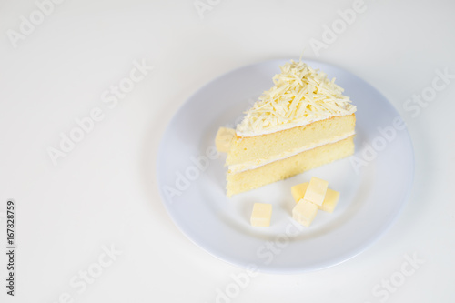 a piece of cheese cake slice on a white plate