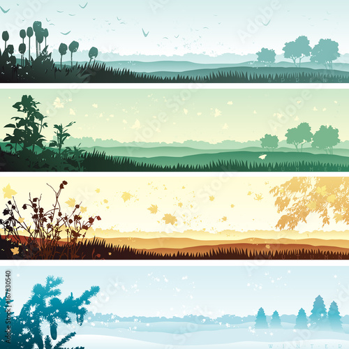 Four seasons. Vector banner of four seasons - summer, Autumn, spring and winter Landscape.