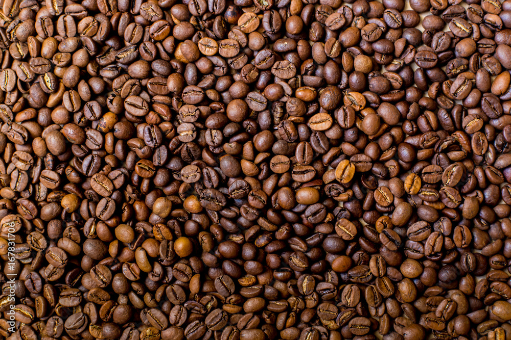 Coffee pattern. Roasted coffee beans background.