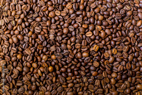 Coffee pattern. Roasted coffee beans background.