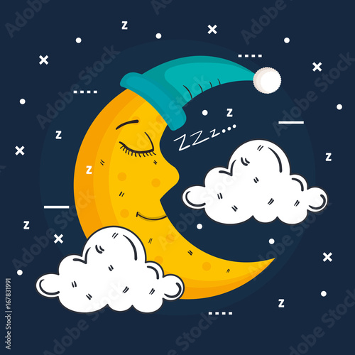 sleeping moon in nightcap isolated on blue background vector illustration
