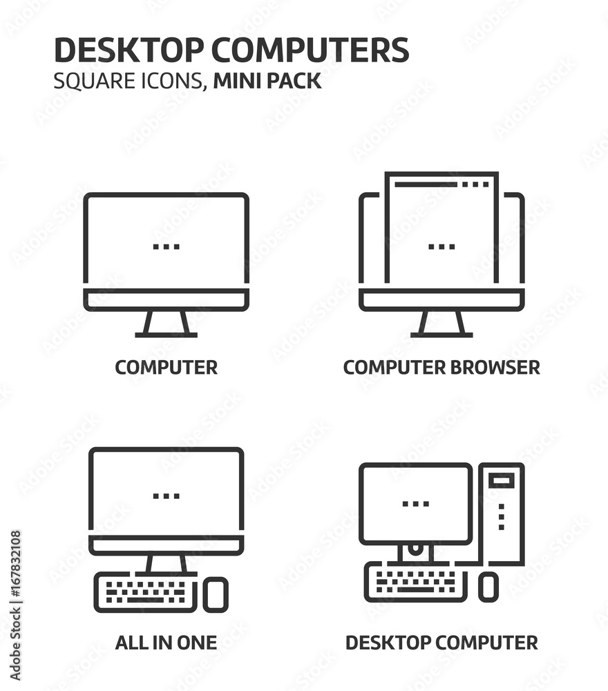 Desktop computers, square mini icon set