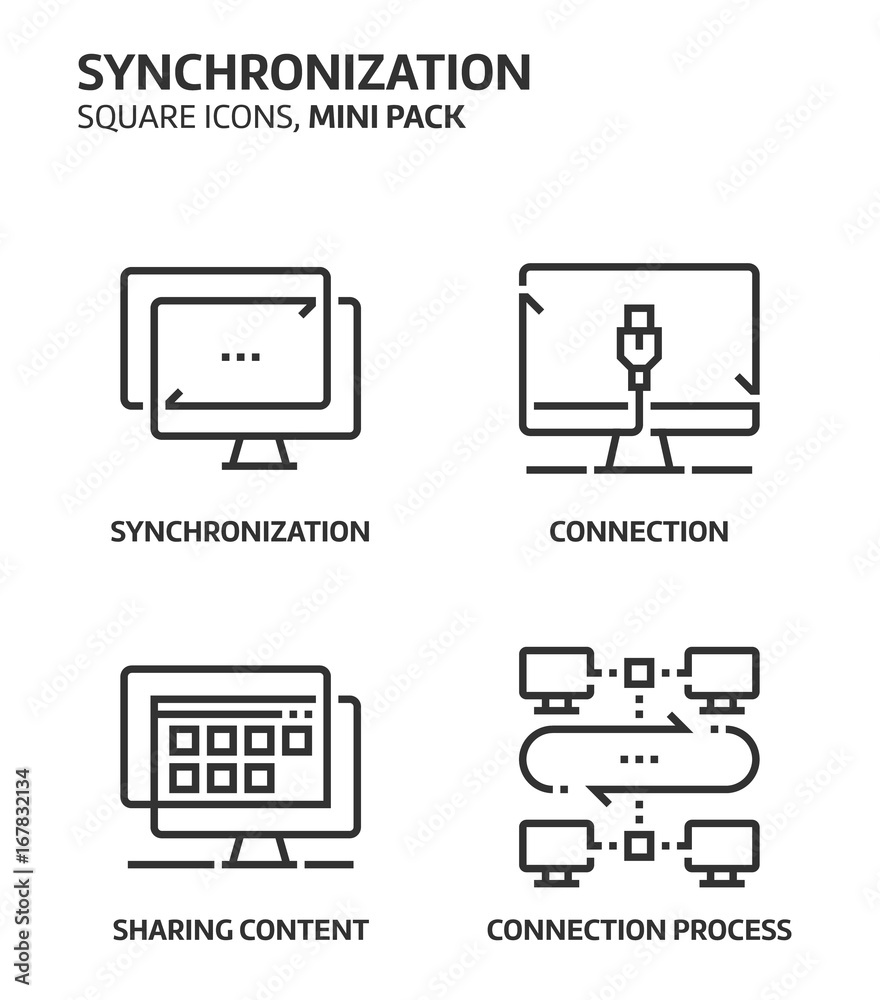 Synchronization, square mini icon set Synchronization, square mini icon set