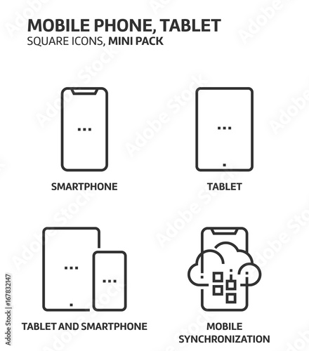 Mobile phone, tablet, square mini icon set photo