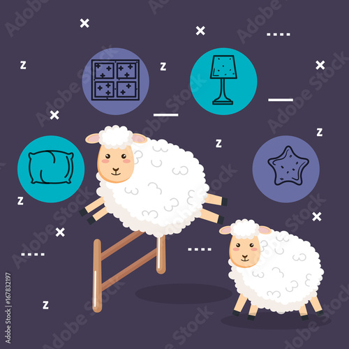 good night sleep cartoon sheep animals vector illustration