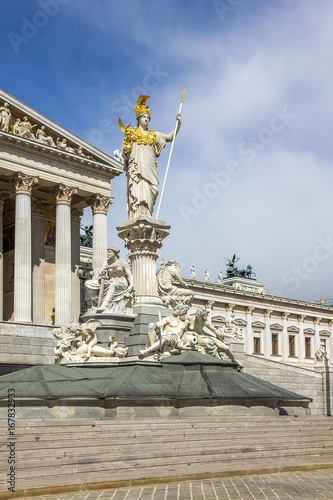 Statue of Pallas Athena with golden helmet near Parliament, Vienna, Austria