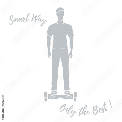Stylized icon of modern young man standing on gyroscooter.