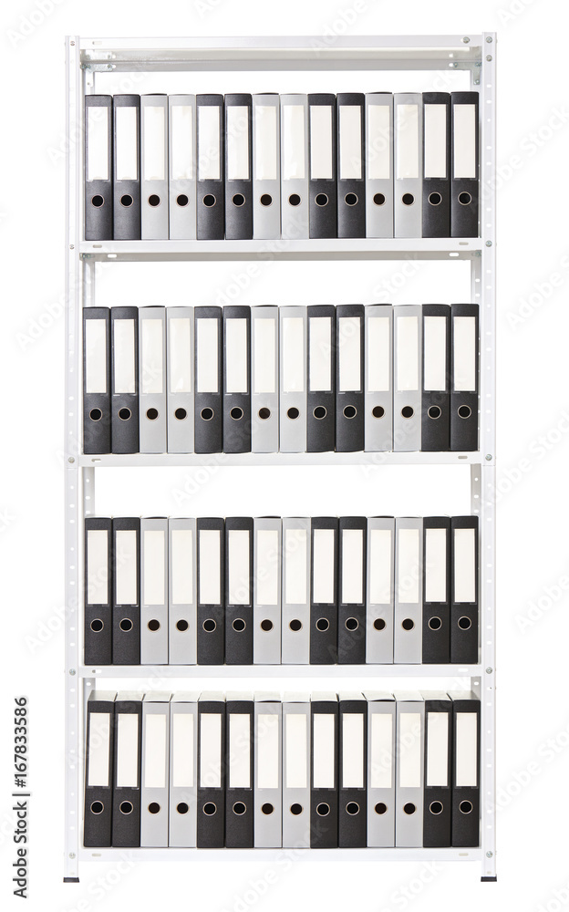 Shelving with folders for documents, business, accounting and taxes. Isolated object