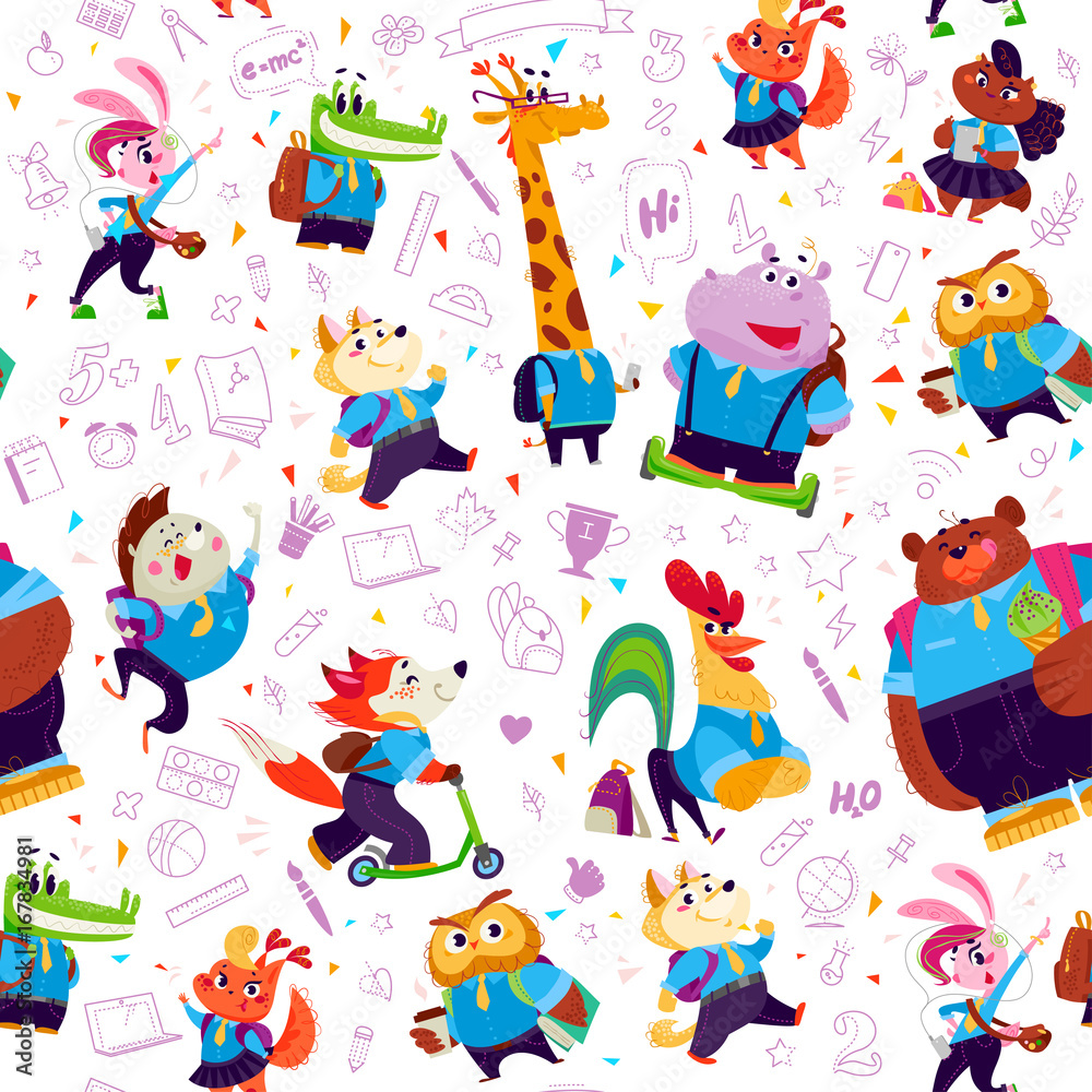 Vector cartoon back to school seamless pattern