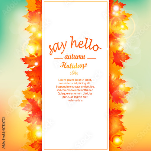 Collection of autumn sale and other typography flyer template with lettering. Bright fall leaves. Poster, card, label, banner design set. Vector