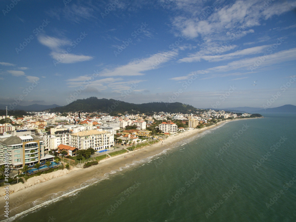 Aerial view Canavieiras Beach in Florianopolis, Brazil. July, 2017.