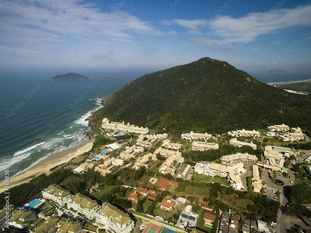Aerial view Costao do santinho Beach in Florianopolis, Brazil. July, 2017.