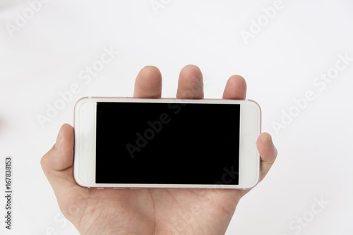 White smartphone in mans hand