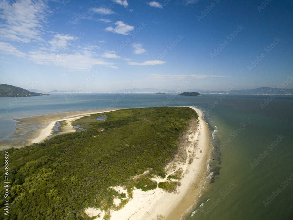 Aerial view Daniela Beach in Florianopolis, Brazil. July, 2017.