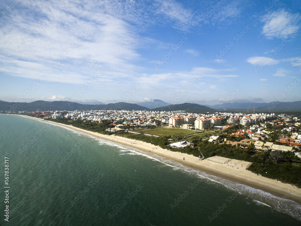 Aerial view Jurere Beach in Florianopolis, Brazil. July, 2017.