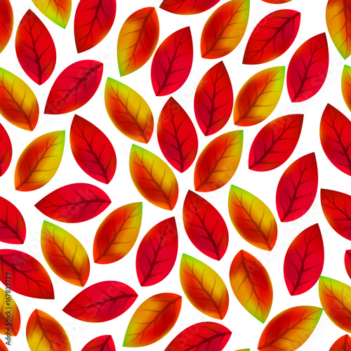 Floral seamless pattern with fallen leaves. Autumn. Leaf fall. Colorful artistic background. Can be used for wallpaper, textiles, wrapping, card, cover. Vector illustration, eps10