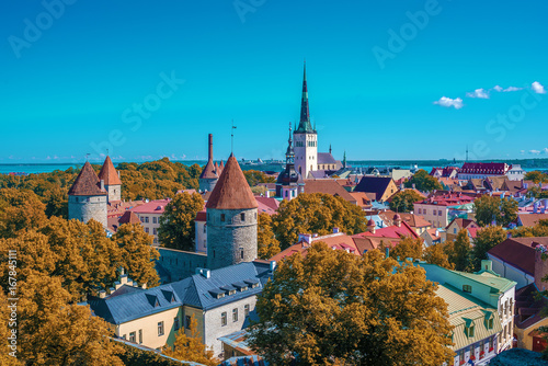 Tallinn, Estonia: aerial top view of the old town in the autumn