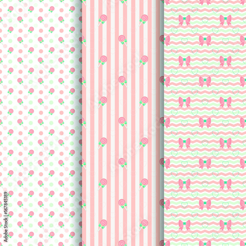 Cute lollipop and bow seamless pattern in old rose, lollipop vector and back ground peach color.