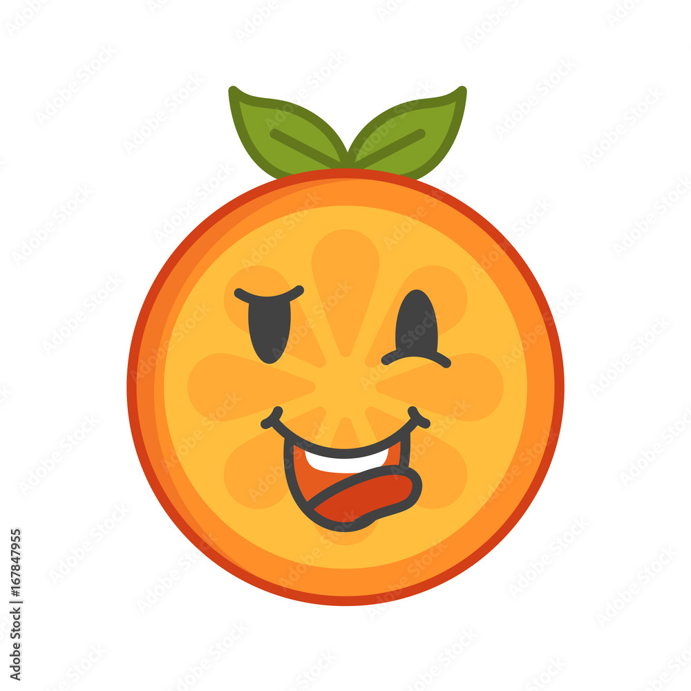Fototapeta premium Crazy orange emoji. Crazy orange fruit emoji. Vector flat design emoticon icon isolated on white background.