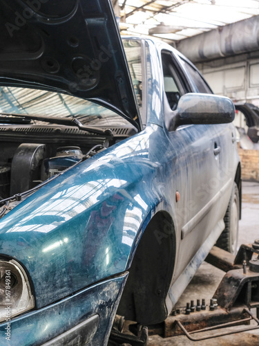 Car in a car repair station