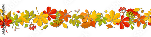 Seamless border Autumn falling leaf background isolated on white.