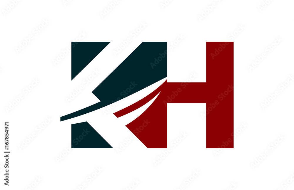 KH Red Negative Space Square Swoosh Letter Logo KH Red Negative Space Square Swoosh Letter Logo