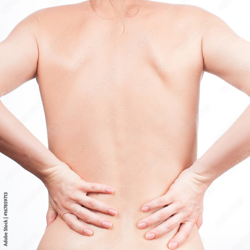 Woman from the back, naked body, pain concept Woman from the back, naked body, pain concept