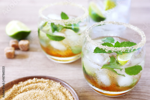 Cold refreshing summer lemonade mojito