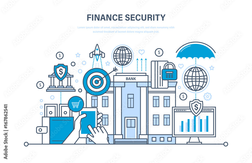 Finance secure, payment security, protection, cash deposits, analysis of finance.