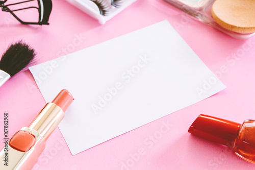 Cosmetics set on pink background