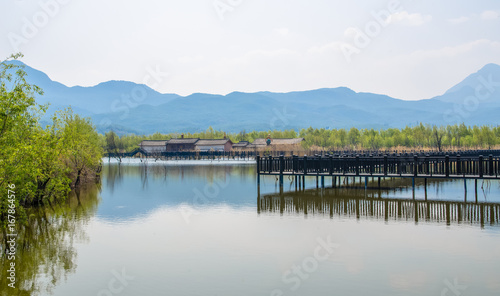 Lijiang Lashi Lake Wetlands is a national natural scenic spot near the city of Lijiang,China. The tourist activities there include horse riding, bird watching, boat ride and fishing.  photo