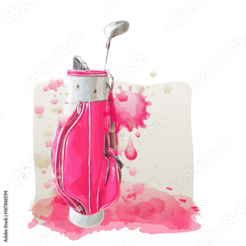 Pink golf back on watercolor painting in vector art.