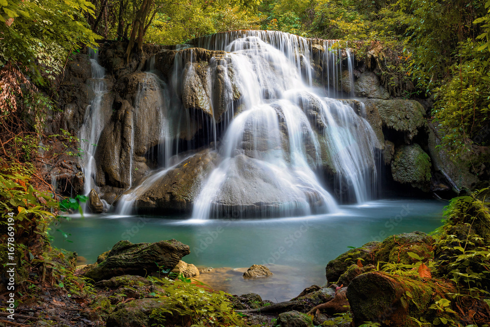 Huay Mae Kamin,Beautiful waterfall landscape in rainforset at Kanchanaburi province,Thailand