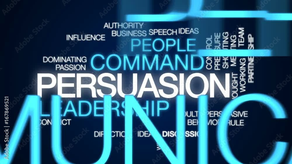 Persuasion animated word cloud, text design animation.